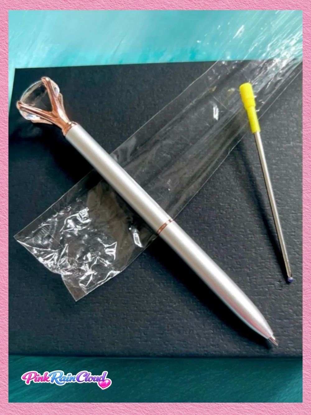 Diamond Top Metal Ballpoint Pen Silver Rose Gold Refillable Black Ink